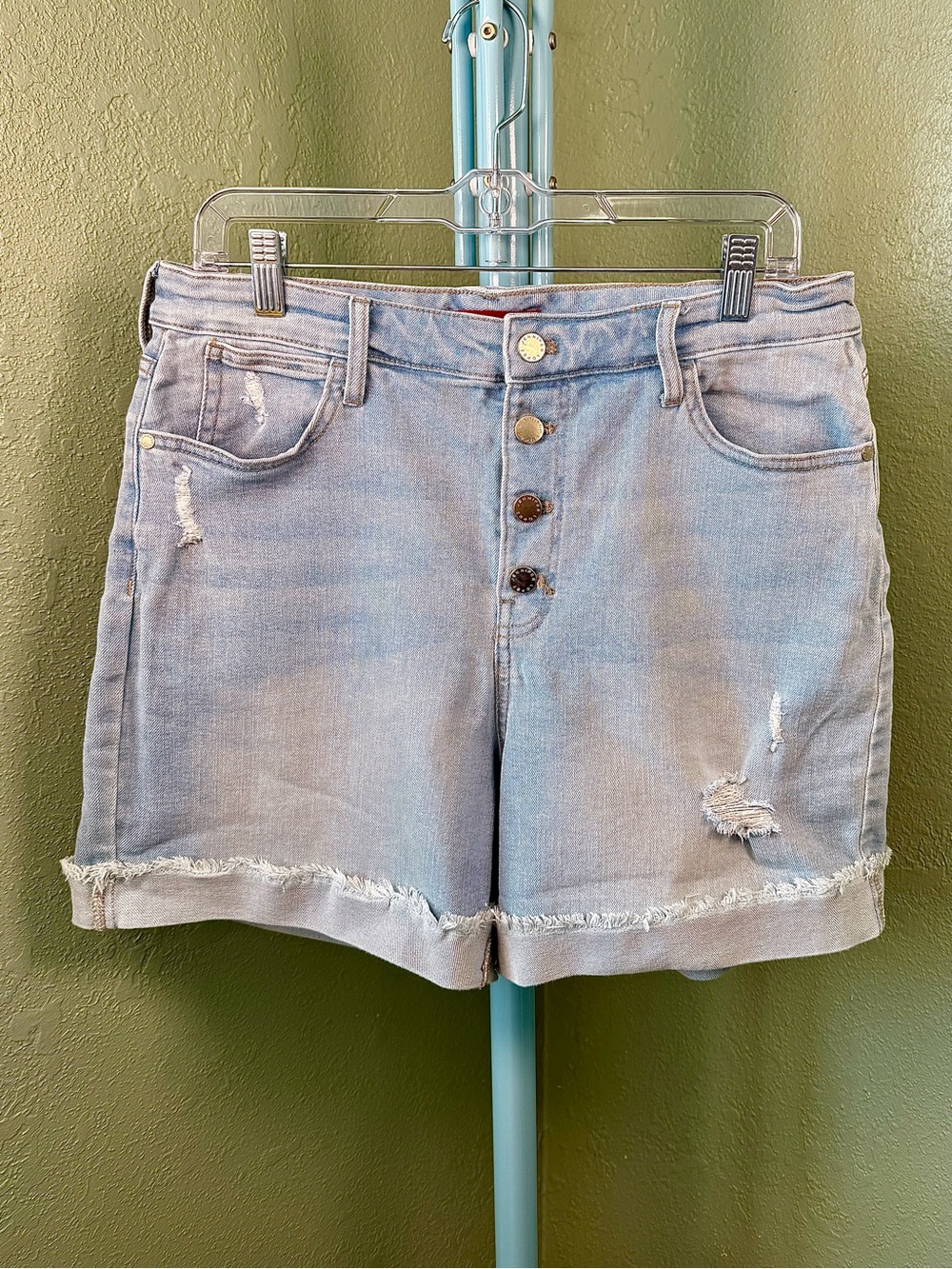 Jennifer Lopez Light Blue Distressed Button-Fly Denim Shorts